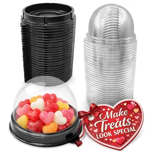 Treat Box Pack 50 - Pack Mini Cupcake Containers for Desserts - 2.8 x 2.8" Plastic Food Grade Mini Cupcake Boxes | Desserts Containers and Holiday