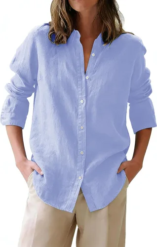 Vista 9 de Siliteelon Camisas con botones para mujer Camisa Oxford de algodón Camisas de vestir con cuello Camisa de manga larga sin arrugas Blusas de vestir