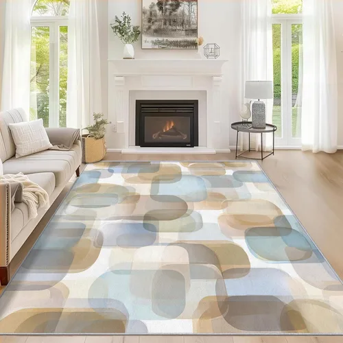 Vista 2 de 2x3 Mid Century Modern Throw Rugs for Entryway, Washable Watercolor Geometric Pattern Indoor Door Mat, Bedroom Kitchen Entrance, Non Slip Soft Thin