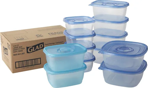 Vista 6 de Glad Ware Contenedores de almacenamiento de alimentos, paquete variado familiar, juego de 24 piezas Con sello hermético Glad Lock, recipientes