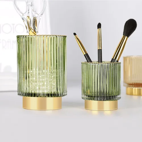 Vista 2 de 2Pack Glass Makeup Brush Holder Bathroom Toothbrush Holder Crystal Pen Holder Makeup Brush Cup For Desk Vanity Countertop (Green)