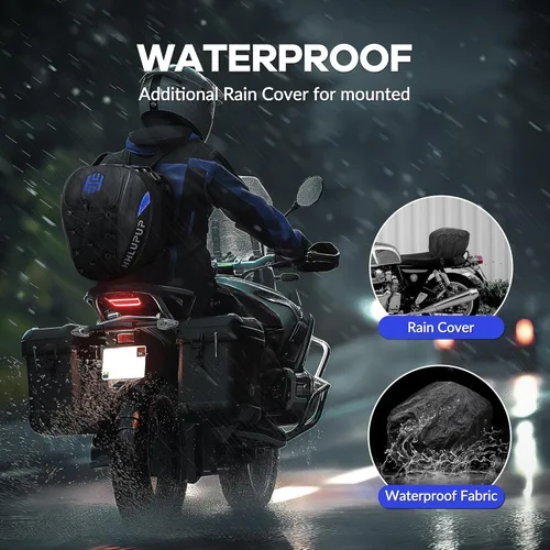 Vista 4 de Bolsa de Casco para Motocicleta de Doble Uso, Mochila para Casco y Bolsa de Asiento, Bolsa de Equipaje Impermeable de 38L con Cerradura de Azul