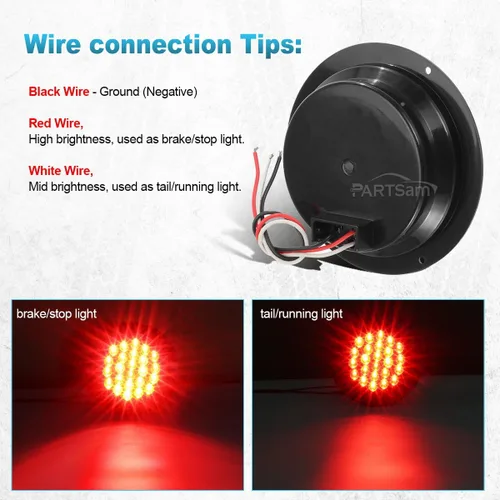 Vista 5 de Partsam 4 luces traseras LED redondas de 4 pulgadas para remolque, 24 luces LED, montaje en brida, selladas, para camión, remolque, caravana, LED