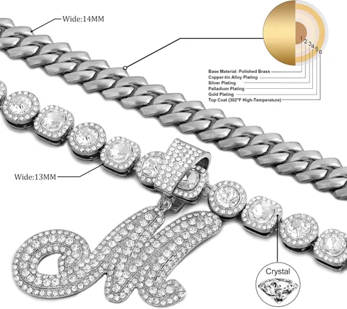 Vista 5 de Lucopsny 2 cadenas de eslabones cubanos para mujer, collar con inicial de plata cursiva, collar de eslabones cubanos para mujer, collar de cadena