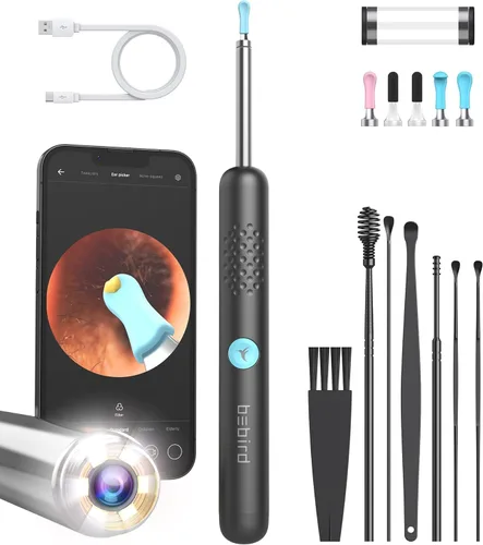 BEBIRD Herramienta de eliminación de cera de oídos con cámara HD, limpiador visual inteligente R1 mejorado con otoscopio, visor de oídos con 6 luces