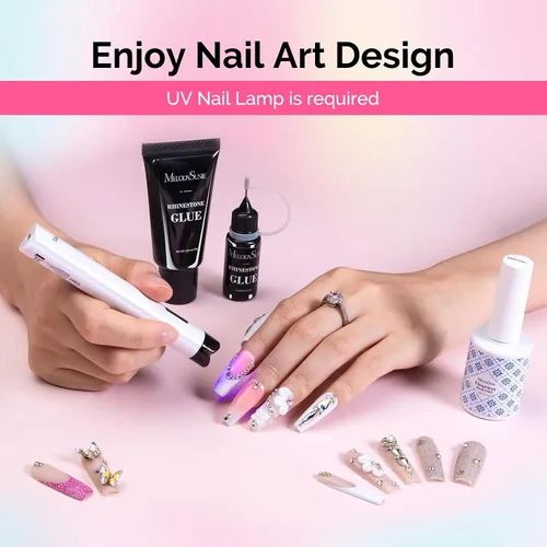 Vista 8 de MelodySusie - Kit de luz UV de mano rosa para uñas de gel y pegamento de diamantes de imitación A-Rosa