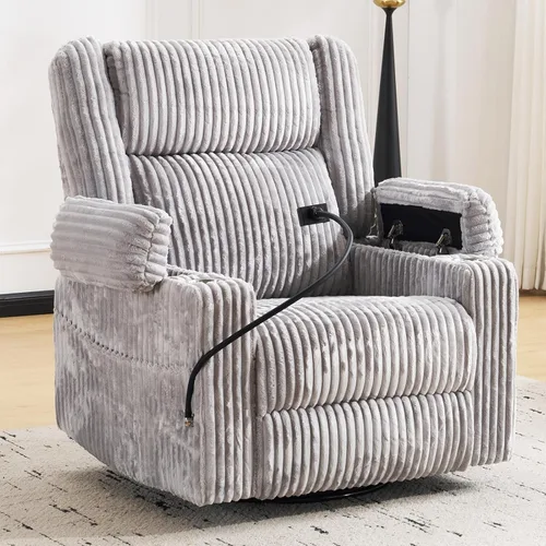 Oversized Power Recliner Chair with Massage and Heat Swivel Rocker Recliners Chairs with Arm Storage Adjustable Headrest Side Pockets for Home