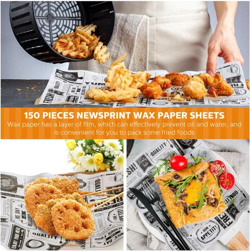 Vista 5 de Chinco 150 hojas de papel de cera de papel de periódico, papel de envoltura de alimentos, resistente a la grasa, forro impermeable para envolver