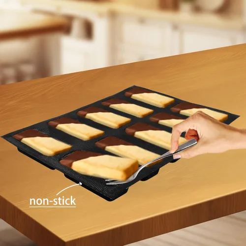 Vista 5 de Pan para hornear baguette pan perforado Eclair hojas de malla molde de silicona barra rectangular 15.7x11.8x1.3 in 10-cavidad por agujero