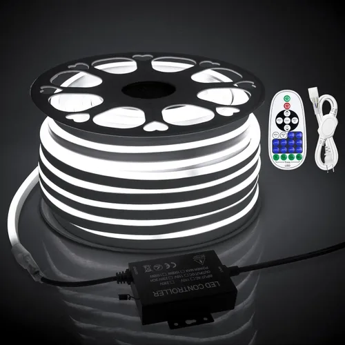 Vista 8 de Tira de luces de neón azul de 82 pies, regulable, impermeable, IP65, tira de luces flexibles de neón 25M 120LEDs/M 110V ~ 130 V CA para decoración