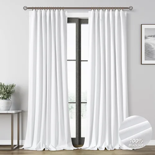 Vista 20 de Beige White 100% Blackout Curtains 84 Inch Length for Bedroom Back Tab Thick Heavy Black Out Linen Drapes Farmhouse Rustic Living Room Thermal