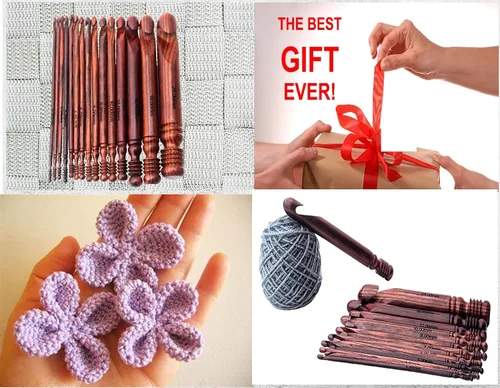 Vista 4 de Juego de 15 ganchos de ganchillo de madera, ergonómicos de madera, mango suave, agujas de tejer, gancho de ganchillo, punto para manualidades