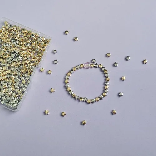 Vista 7 de 400 cuentas espaciadoras en forma de estrella, accesorios de cuentas espaciadoras de estrellas de 0.236 in (dorado)