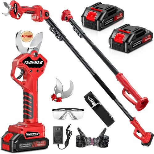 Vista 9 de Tijeras de podar 2 en 1, diámetro de corte de 1.2 pulgadas, tijeras de podar eléctricas inalámbricas con poste de extensión, 2 podadoras a batería