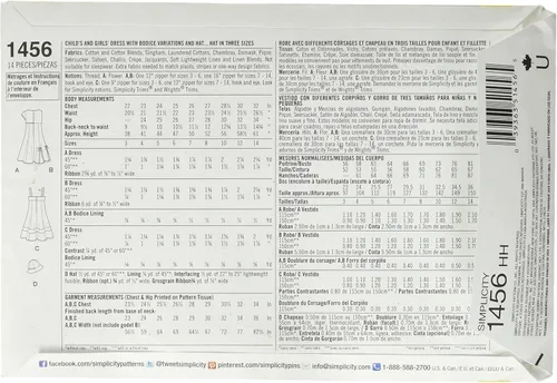 Vista 2 de Simplicity 1456 Vestido de niña con variaciones de corpiño y patrones de costura de sombrero, tallas 3-6