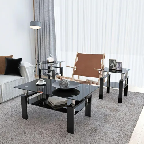 Vista 51 de IANIYA Juego de mesa de 3 piezas para sala de estar, moderno juego de mesa auxiliar de vidrio templado, mesa auxiliar de vidrio con marco de metal
