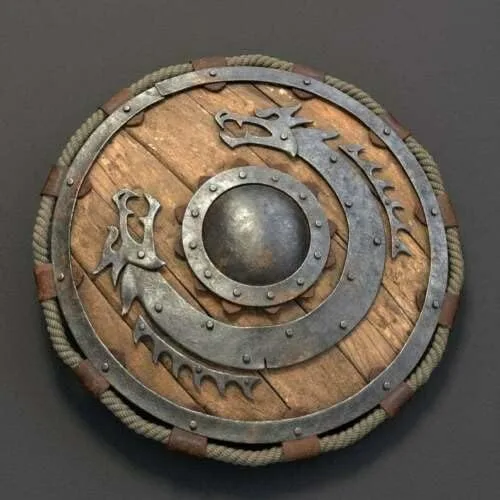Vista 3 de Escudo vikingo de madera medieval de 24 pulgadas con escudo redondo, cara de dragón vikingo