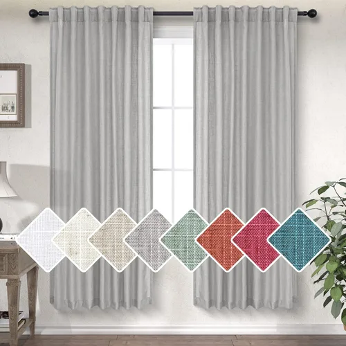 Vista 16 de Cortinas de lino crema de 102 pulgadas de largo para sala de estar, dormitorio, 2 paneles con bolsillo con pestaña trasera, filtro de luz, cortina