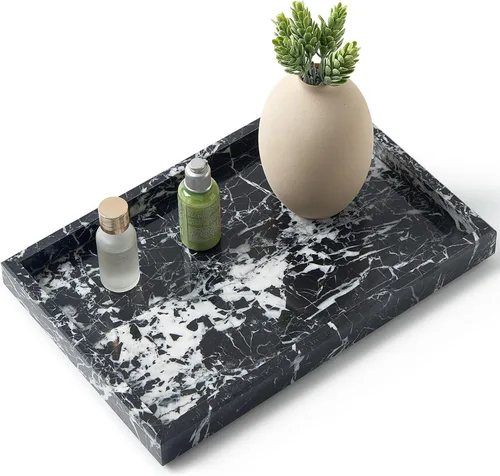 Vista 13 de Bandeja de mármol natural real para baño, tocador, cocina y escritorio, bandeja rectangular de piedra de mármol genuino para joyas, cosméticos