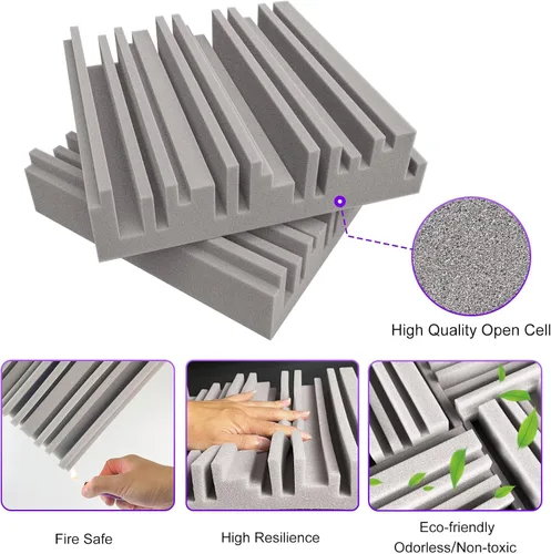Vista 4 de TroyStudio Paneles de espuma acústica autoadhesivos, 12 x 12 x 2 pulgadas, 6 piezas de espuma absorbente de sonido de banda ancha, azulejos