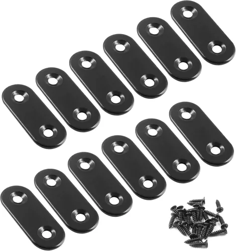 Vista 2 de Jiozermi 12 soportes rectos, soporte plano de 1.6 x 0.6 pulgadas, soporte recto de acero inoxidable, placas de unión para madera, tablero, marco