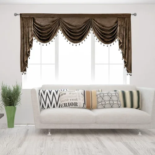 Vista 21 de Toppers Beige de Cortinas de Ventana para Sala de Estar - Cenefa de Cascada de Terciopelo para Dormitorio (1 Panel, 39 Pulgadas de Ancho, Marfil)