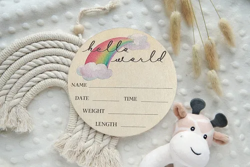 Vista 5 de Señal de bebé arcoíris con anuncio de embarazo elegido a mano por mi hermano en el cielo