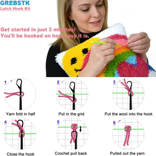 Vista 3 de GREBSTK Kit de gancho de pestillo DIY funda de almohada de sofá, cojín de sofá, patrón de sol y arcoíris, punto de cruz pintado, 16x16 pulgadas