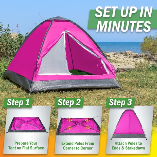 Vista 8 de 2 Person Camping Tent with Rain Fly and Carrying Bag – Lightweight Outdoor Pop Up Tents for Camping Essentials, Music Festivals, Backpacking