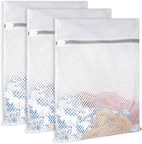 Vista 11 de SUERIV 3 Piezas Bolsas de Lavandería Duraderas de Malla de Panal para Ropa Delicada, Tela de Red de 3.69 oz/yd², Duradera y Reutilizable, Bolsa