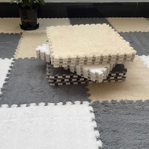 Vista 20 de 12 piezas Tapete de Piso de Espuma de Rompecabezas de Felpa, Baldosas de Espuma Cuadradas Entrelazadas Suaves Gruesas Esponjosas Alfombras de Área