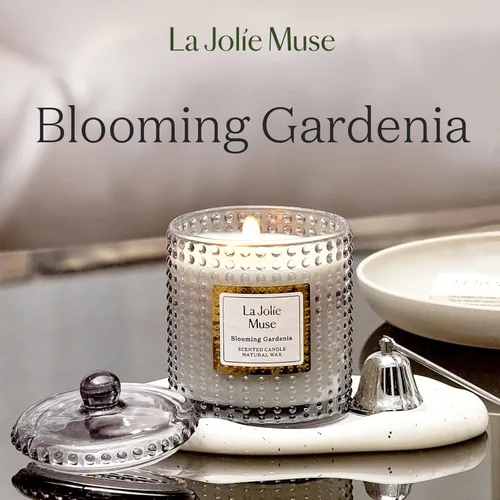 Vista 3 de LA JOLIE MUSE Blooming Gardenia Vela perfumada, velas de regalo para mujeres, vela de cera natural, velas para el hogar, 75 horas de combustión