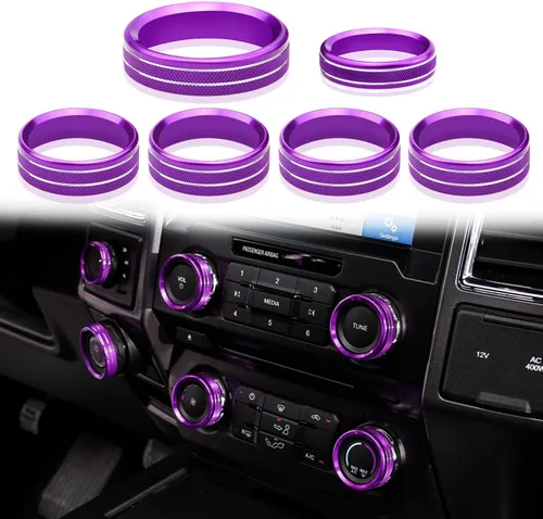 Vista 9 de Cubierta de aluminio para interruptor de aire acondicionado, perilla de consola central compatible con Ford F150 XLT, accesorios 2015-2019, 6 Negro