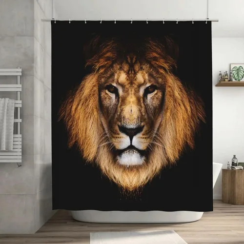 Vista 3 de Cool Brown Lion Head Plastic Shower Curtain Liner 72x72in Extra Long Shower Curtains for Bathroom Clearance Set with Hooks Cortinas De BañO