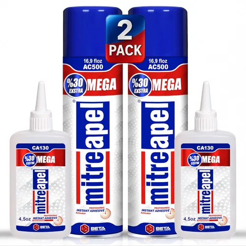 MITREAPEL Pegamento CA con activador (2 x 4.5 onzas-2 x 16.9 onzas) Adhesivo de cianoacrilato profesional Instant Bond y acelerador de súper
