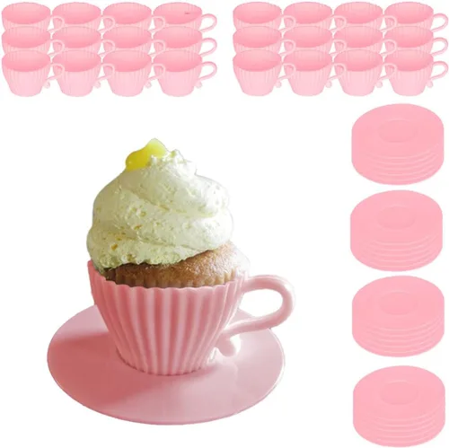 Vista 9 de Evelots Moldes para Hornear Cupcakes – Juego de Tazas de Té de Silicona – Juego de 12 Piezas – Apto para Horno – Antiadherente – Tazas