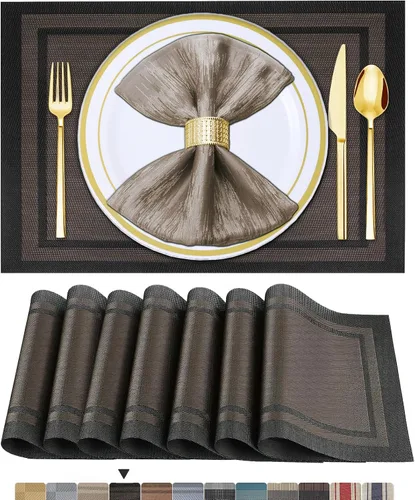 Vista 20 de BETEAM Juego de 4 manteles individuales de vinilo tejido para mesa de comedor, lavables, lavables, manteles individuales de cocina, duraderos