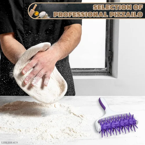 Vista 7 de Rodillo de plástico para pizza de 7.7 x 4.8 pulgadas para preparación uniforme de corteza, mango de agarre antideslizante y picos escalonados