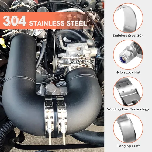 Vista 4 de Paquete de 2 abrazaderas de manguera con pernos en T de 3 pulgadas, abrazadera de entrada turbo de acero inoxidable 304, rango de trabajo de 3.27 a