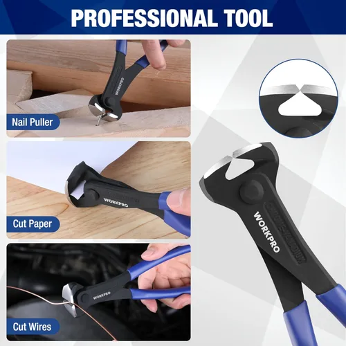 Vista 4 de WORKPRO Alicates de corte de 7 pulgadas, alicates de corte final - Acabado negro en acero cromo vanadio, pinza de corte final de alto