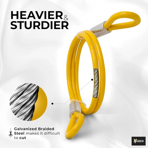Vista 3 de Vascer Cable de seguridad antirrobo de acero galvanizado trenzado de alta resistencia comercial con extremos en bucle.