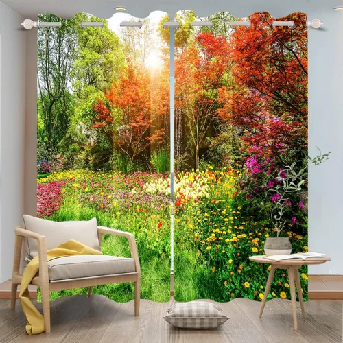 Vista 72 de Cortinas opacas para ventana con vista de cascada, día soleado, amanecer, primavera, paisaje natural, cortinas de ventana con aislamiento térmico