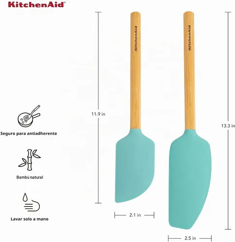 Vista 2 de KitchenAid Juego de espátulas de bambú, 2 piezas, Aqua Sky aguamarina (Aqua Sky)