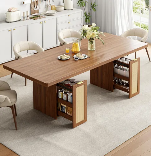 Vista 10 de LIKIMIO Mesa de comedor de granja de 78.7 pulgadas para 6-8 personas, parte superior de madera extra gruesa con 2 cajones de almacenamiento Blanco