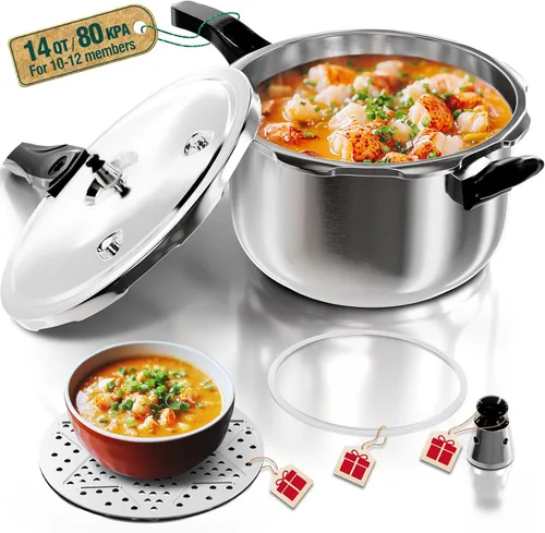 Vista 13 de WantJoin Olla a Presión de Acero Inoxidable de 4 Qt, Olla a Presión para Cocina Comercial Usada para Comida a Presión o Cocción al Vapor, Compatible