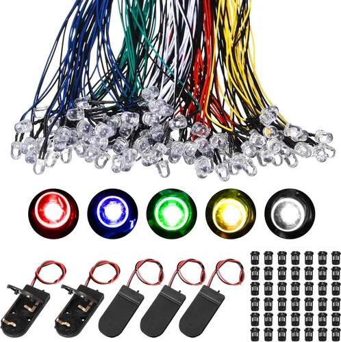 Vista 8 de Riakrum Kit de 220 luces LED de 12 V, 100 diodos emisores precableados, con 100 soportes de plástico, 20 soportes de batería