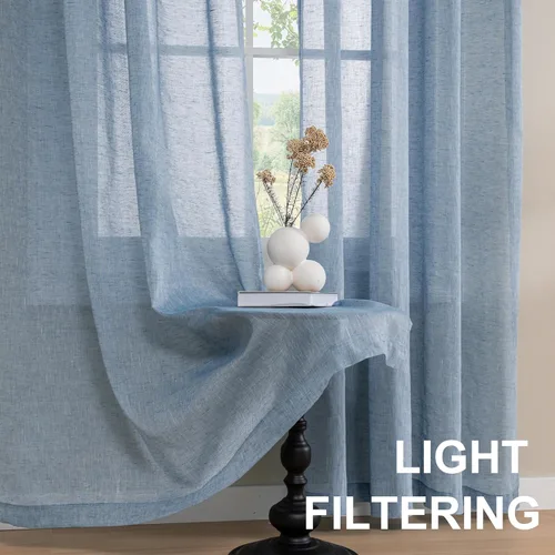 Vista 4 de Turquoize - Cortinas semitransparentes para sala de estar, cortinas de lino texturizado para dormitorio, con bolsillo para barra, tratamiento