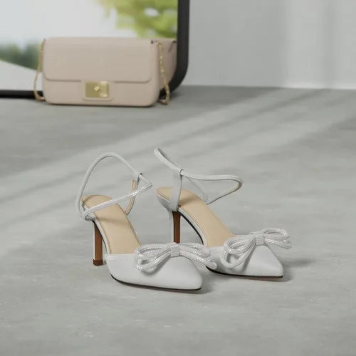Vista 2 de Susanny - Zapatos de vestir de tacón bajo (kitten) para mujer, sin talón, con puntera cerrada puntiaguda, correa de tobillo ajustable y lazo