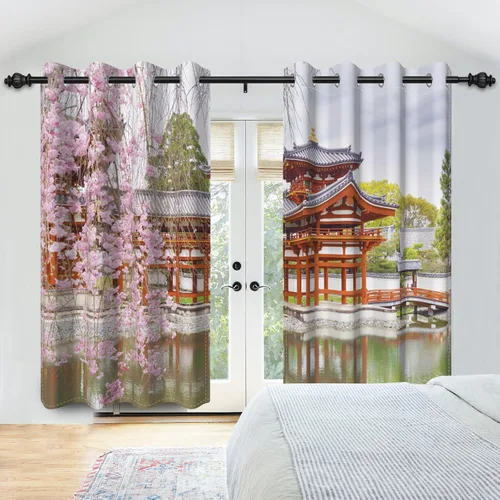 Vista 25 de Cortinas opacas para ventana con vista de cascada, día soleado, amanecer, primavera, paisaje natural, cortinas de ventana con aislamiento térmico