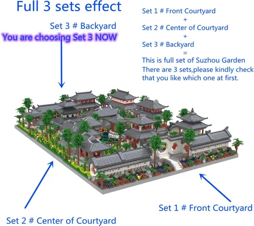 Vista 4 de Kadablk Arquitectura estilo chino de jardín de Suzhou, juego de 3 patios traseros, micro bloques, juego de bloques de construcción clásico famoso